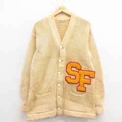 M★古着 長袖 ビンテージ レタード ニット カーディガン メンズ 50年代 50s SF 生成り【spe】 25dec26