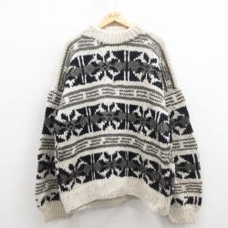 XL★古着 長袖 ノルディック セーター メンズ 雪柄 うｒ－ウ クルーネック エクアドル製 生成り【spe】 25dec26