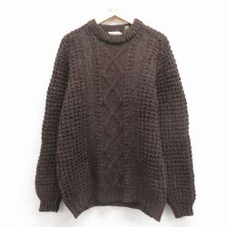 L★古着 オービス 長袖 アラン フィッシャーマン ケーブル セーター メンズ 80年代 80s ウール クルーネック アイルランド製 こげ茶【spe】 25dec26