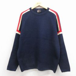 XL★古着 シアーズ 長袖 セーター メンズ 80年代 80s ウール ラグラン クルーネック 濃紺 25dec27