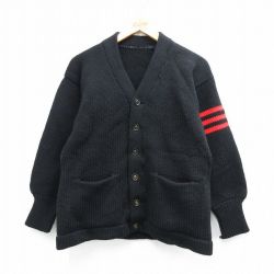 S★古着 長袖 ビンテージ ニット カーディガン メンズ 50年代 50s レタード 黒【spe】 25dec27
