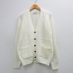 M★古着 長袖 ニット カーディガン メンズ 90年代 90s ラグラン アクリル 白 25dec27
