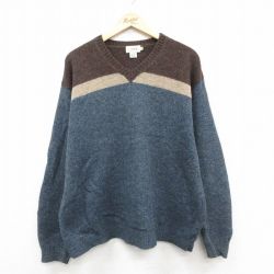 XL★古着 ジェイクルー 長袖 セーター メンズ シェットランドウール Vネック 薄紺他 25dec27