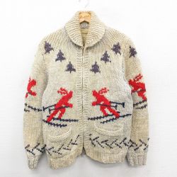 M★古着 長袖 フルジップ カウチン ニット カーディガン メンズ 80年代 80s スキー ショールカラー タロン 生成り他【spe】 25dec27