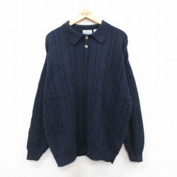 XL★古着 IZOD 長袖 ケーブル セーター メンズ 90年代 90s 襟付き 大きいサイズ コットン 濃紺 25dec29
