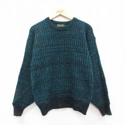 M★古着 長袖 セーター メンズ クルーネック 青緑他 25dec29