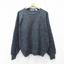 L★古着 長袖 セーター メンズ 90年代 90s ウール クルーネック イタリア製 濃グレー 霜降り他 26jan05