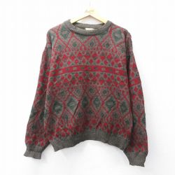 L★古着 長袖 セーター メンズ 90年代 90s ウール クルーネック イングランド製 茶系 霜降り他 26jan05