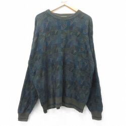 XL★古着 長袖 セーター メンズ 90年代 90s クルーネック イタリア製 濃緑他 26jan06