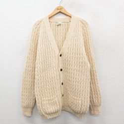 L★古着 長袖 アラン フィッシャーマン ケーブル ニット カーディガン メンズ 90年代 90s ロング丈 ウール アイルランド製 生成り【spe】 26jan10