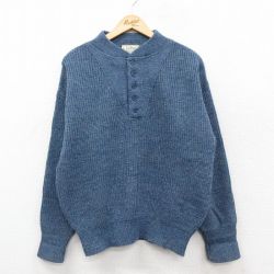 L★古着 エルエルビーン 長袖 セーター メンズ 80年代 80s ヘンリーネック USA製 紺 霜降り【spe】 26jan10