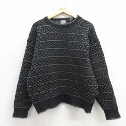 L★古着 ギャップ GAP 長袖 セーター メンズ 90年代 90s バーズアイ ウール クルーネック 黒【spe】 26jan08