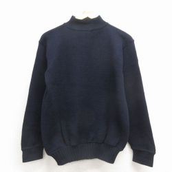 M★古着 長袖 ビンテージ セーター メンズ 60年代 60s ミリタリー 無地 ウール モックネック ハイネック USA製 濃紺 26jan08
