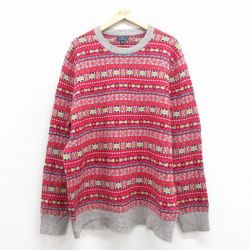 XL★古着 ブルックスブラザーズ 長袖 ブランド セーター メンズ フェアアイル クルーネック 赤他 ストライプ 26jan08