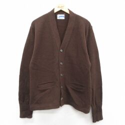 M★古着 長袖 ニット カーディガン メンズ 80年代 80s アクリル 茶 26jan09