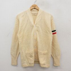 S★古着 長袖 ビンテージ レタード ニット カーディガン メンズ 60年代 60s 生成り 26jan09