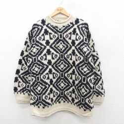 XL★古着 長袖 セーター メンズ ウール モックネック ハイネック 生成り他 26jan09