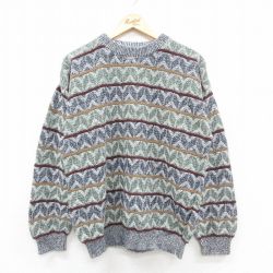 【20%OFF】ジャンセン 90s 長袖セーター ストライプ ネイビー L | 古着