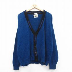XL★古着 ルティグレ 長袖 ニット カーディガン メンズ 80年代 80s 大きいサイズ アクリル USA製 紺他 26jan13