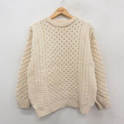M★古着 ブラーニー 長袖 アラン フィッシャーマン ケーブル セーター メンズ ウール クルーネック 生成り 26jan13