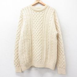 L★古着 エルエルビーン 長袖 アラン フィッシャーマン ケーブル セーター メンズ 00年代 00s ウール クルーネック アイルランド製 生成り 26jan15