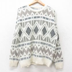 L★古着 ロンドンフォグ 長袖 セーター メンズ 90年代 90s クルーネック USA製 白他 26jan15