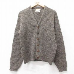 M★古着 長袖 ビンテージ ニット カーディガン メンズ 70年代 70s ウール 茶他 26jan15