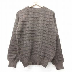 M★古着 長袖 セーター メンズ 90年代 90s メリノウール クルーネック 茶他 26jan15