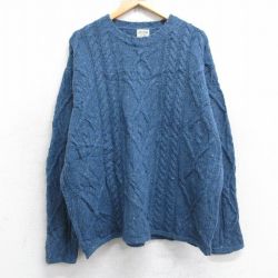 XL★古着 セントジョンズベイ 長袖 ケーブル セーター メンズ 00年代 00s ウール クルーネック 薄紺【spe】 26jan16