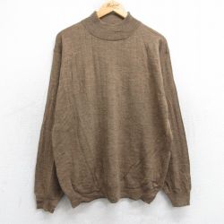 L★古着 長袖 セーター メンズ 90年代 90s 無地 ウール モックネック ハイネック イタリア製 茶 26jan16