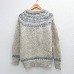 M★古着 長袖 ノルディック セーター メンズ 90年代 90s ロパペイサ ラグラン ウール クルーネック 薄グレー他 26jan17