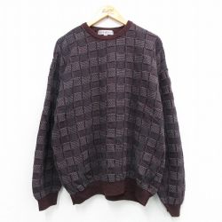 XL★古着 長袖 セーター メンズ 90年代 90s コットン クルーネック USA製 濃紫系他 26jan17
