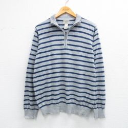 L★古着 エルエルビーン 長袖 ハーフジップ セーター メンズ 00年代 00s カシミア カシミヤ グレー他 ボーダー 26jan17