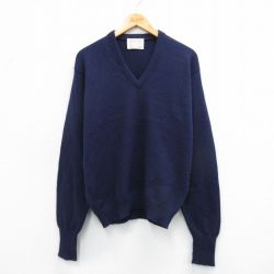 M★古着 LORD JEFF 長袖 セーター メンズ 80年代 80s アクリル Vネック USA製 紺 26jan17