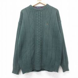 L★古着 長袖 セーター メンズ 90年代 90s 手織り クルーネック 緑 26jan20