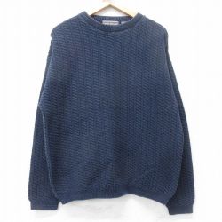 L★古着 長袖 セーター メンズ 90年代 90s コットン クルーネック USA製 紺 26jan20