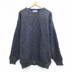 L★古着 長袖 セーター メンズ 80年代 80s ウール モヘア クルーネック イタリア製 濃グレー 霜降り他 26jan21
