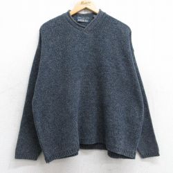 XL★古着 長袖 セーター メンズ 90年代 90s 無地 Vネック USA製 紺 26jan22