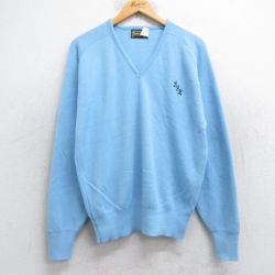M★古着 シアーズ 長袖 セーター メンズ 80年代 80s DJH ラグラン アクリル Vネック 水色 26jan22