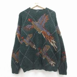 XL★古着 ノーティカ 長袖 ブランド セーター メンズ 90年代 90s キジ 手編み クルーネック 緑他【spe】 26jan22