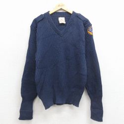 XL★古着 長袖 コマンド セーター メンズ 90年代 90s MASS ヒジ当て ウール Vネック イングランド製 紺 26jan22