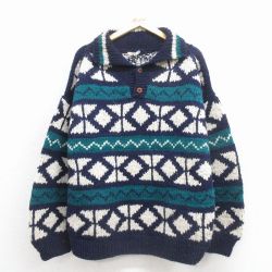 XL★古着 長袖 セーター メンズ ウール エクアドル製 紺他 26jan22