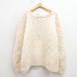 XL★古着 長袖 アラン フィッシャーマン ケーブル セーター メンズ 手編み 大きいサイズ ウール アイルランド製 生成り 26jan22