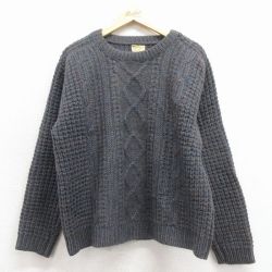 L★古着 長袖 ケーブル セーター メンズ ウール クルーネック グレー 霜降り 26jan22