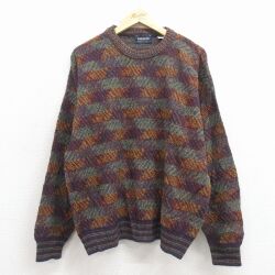L★古着 長袖 セーター メンズ 00年代 00s クルーネック イタリア製 紺他 26jan23