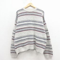 XL★古着 長袖 セーター メンズ 90年代 90s コットン クルーネック USA製 薄グレー 霜降り他 26jan23