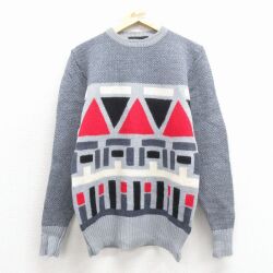 M★古着 長袖 セーター メンズ 00年代 00s ウール クルーネック グレー 26jan23