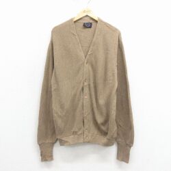 L★古着 ジャンセン 長袖 ニット カーディガン メンズ 90年代 90s 無地 アクリル USA製 茶 26jan23