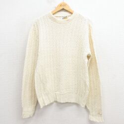 M★古着 長袖 セーター メンズ 80年代 80s 無地 アクリル クルーネック USA製 生成り 26jan23