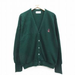 XL★古着 IZOD 長袖 ニット カーディガン メンズ 90年代 90s ワンポイントロゴ アクリル USA製 緑 26jan26